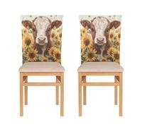 JUMBEAR Sunflowers and Highland Cows Chair Covers 6 Pcs,Dining Chair Slipcovers Christmas Chair Back Covers Xmas Kitchen Chair Covers for Christmas Holiday New Year Decoration