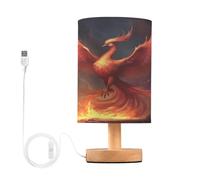 JUMBEAR Table Lamp,Fire Phoenix Bedside Lamps Nightstand Lamps with Flaxen Fabric Shade for Bedroom Living Room,LED Bulb Included