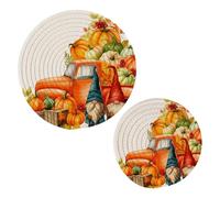 JUMBEAR Thanksgiving Gnome and Pumpkins Potholders Set Trivets Set 2PCS,Pure Cotton Thread Weave Hot Pot Holders Set,Stylish Coasters, Hot Pads, Hot Mats,Spoon Rest For Cooking and Baking