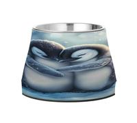 JUMBEAR Two Cute Snow Penguins Anti slip Dog Bowls,Stainless Steel Cat Bowls,Cute Pet Bowls for Medium/Small Size Dogs