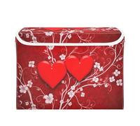 JUMBEAR Valentine's Day Red Love Heart Collapsible Storage Bins With Lids,Foldable Fabric Storage Boxes,Storage Basket Closet Bin for Bedroom, Office