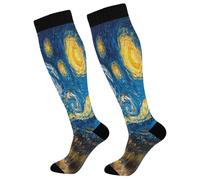 JUMBEAR Van Gogh Style Starry Sky Diagram Halloween Compression Socks for Men & Women (1Pair) Non-Slip Long Tube Stocking Ideal for Running,Nurse,Travel,Flight, Pregnancy