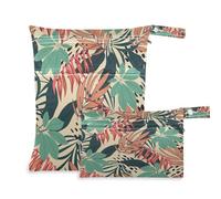 JUMBEAR Vintage Flower Leaves Wet Dry Bags Sets Waterproof Reusable Travel Beach Baby Cloth Diaper Wet Dry Bags Organizer with Two Zippered Pockets for Swimsuit and Gym 2PCS
