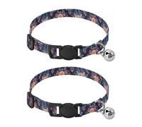 JUMBEAR Watercolor Deer Skull and Flowers Dog Collar With Bell 2-Pack,Soft Adjustable Puppy Collar Pet Collars for Small Medium Dogs and Cats