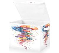 JUMBEAR Watercolor Jellyfish Fabric Storage Boxes with Lids,Collapsible Storage Basket Bins for Clothes Large Foldable Storage Box for Wardrobe Bedroom Office