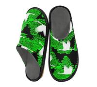 JUMBEAR White Cranes and Green Trees Memory Foam Slippers Slip on Anti-Skid Sole Bedroom House Slippers of Women Men-30