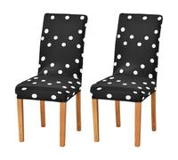 JUMBEAR White Polka Dot Black Background Chair Covers for Dining Room 4PCS,Stretch Chair Slipcovers Removable Washable Kitchen Chair Cover Decorative Seat Protector
