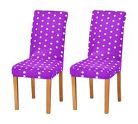 JUMBEAR White Polka Dot Purple Background Chair Covers for Dining Room 2PCS,Stretch Chair Slipcovers Removable Washable Kitchen Chair Cover Decorative Seat Protector