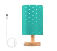 JUMBEAR White Polka Dots with Teal Background Small Eye Care Table Lamp,Bedside Lamps Nightstand Lamps with Flaxen Fabric Shade for Kids Room Living Room Office Desk