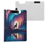 JUMBEAR Wolf Under The Aurora Clipboard A4 with Double Clips,Foldover Clip Board with Cover,Lightweight Personal Organiser Suitable forfor Hospital Office School Business Classroom Supplies