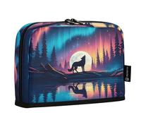 JUMBEAR Wolf Under The Aurora Pencil Case,Large Capacity Pen Case Bag Pouch Holder Stationery Desk Organizer Cosmetic Bag with Zipper for School Office Travel