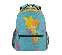 JUMBEAR World Map Student Backpack With Name Tag Casual Daypacks Outdoor Sports Rucksack School Shoulder Bag for Girl Boy-12x7.3x16.9in