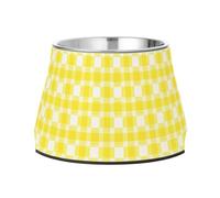 JUMBEAR Yellow Buffalo Plaid Anti slip Dog Bowls,Stainless Steel Cat Bowls,Cute Pet Bowls for Medium/Small Size Dogs