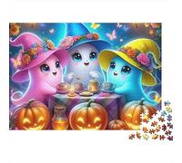 Jumbie Pumpkins 1000 Piece Adult Jigsaws | Impossible Hard Challenging Puzzle Three Creatures in Witch Hats with Pumpkins Educational Decompression Game 52x38cm/1000pcs