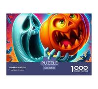Jumbie Pumpkins 1000 Piece Educational Game: Ghost Next to Grinning Jack-o'-lantern for Adults Teens Premium 100% Recycled Board 52x38cm/1000pcs