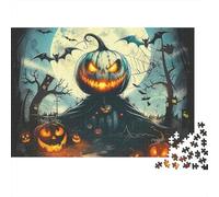 Jumbie Pumpkins 1000 Piece Jigsaw Puzzles for Families | Sustainable Jack-o'-lantern on Hill with Bats Fun Home Activity & Gift 70x50cm/1000pcs
