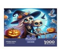 Jumbie Pumpkins 1000 Piece Recycled Paper Puzzle Game - Witch Skeleton Pumpkins Spooky Cute The Whole Family Activity for Home Wall Decoration52x38cm/1000pcs