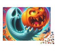 Jumbie Pumpkins 1000 Pieces Jigsaw Puzzle for Adults Teens Ghost Next to Grinning Jack-o'-lantern Fun Present | Challenging Family Activity 52x38cm/1000pcs
