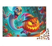 Jumbie Pumpkins 1000 Pieces Puzzles Colorful Ghost Chasing Pumpkin Decoration Puzzle Decompression Jigsaw Gifts Challenging Puzzles Gifts for Men 52x38cm/1000pcs