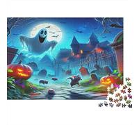 Jumbie Pumpkins 1000Pc Challenging Puzzle: Ghosts at Haunted House for Adults Teens & Seniors Brainteasing Game 70x50cm/1000pcs