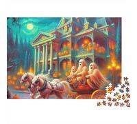 Jumbie Pumpkins 1000Pc Jigsaw Puzzles for Adults | Educational Game Carriage with Figures near Haunted Mansion Gift for Men & Women 52x38cm/1000pcs