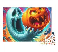 Jumbie Pumpkins 1000Pc Jigsaw Puzzles for Women & Men Ghost Next to Grinning Jack-o'-lantern Impossible Hard Puzzle | Home Activity 70x50cm/1000pcs