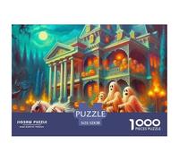 Jumbie Pumpkins 1000Pc Puzzle for Adults: Carriage with Figures near Haunted Mansion for The Whole Family Women, Gifts for Men 52x38cm/1000pcs