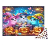 Jumbie Pumpkins Adult Jigsaws for Decompression: Three Witches with Pumpkins Educational Game Challenge Wall Decoration 38x26cm/1000pcs