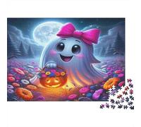 Jumbie Pumpkins Colourful Ghost with Pink Bow 1000 Pieces Jigsaw for Adults The Impossible Challenge Brain Development 38x26cm/1000pcs