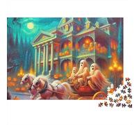 Jumbie Pumpkins Jigsaw Puzzle Haunted Carriage Scene 1000 Piece Cardboard Sturdy Stress Relief Indoor Home Leisure for Adults Family Couples Enthusiasts 70x50cm/1000pcs
