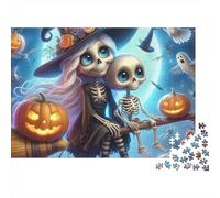 Jumbie Pumpkins Jigsaw Puzzle Skeletal Witch Scene 1000pc Premium Smooth Cardboard Travel Staycation Stress Relief for Adults Couples Family Beginners Enthusiasts 52x38cm/1000pcs