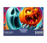 Jumbie Pumpkins Jigsaw Puzzles for Adults: Ghost Next to Grinning Jack-o'-lantern Educational Games for The Whole Family Women 38x26cm/1000pcs