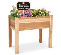Jumbl Raised Canadian Cedar Garden Bed | Elevated Wood Planter for Growing Fresh Herbs, Vegetables, Flowers, Succulents | 34x18x30”