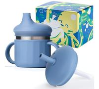 Jumble Dream Stainless Steel Sippy Cup, Silicon Training Stainless Steel Kids Cups with Straw, Toddler Tumbler with Spill Proof Straw |Sippy Cup for Toddlers 1-3 Years Old| BPA Free (Blue Moon)