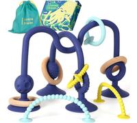 Jumble Jangle Baby Teething Toy - Multi Purpose High Chair Suction Teether Toy: Teething Toys for Baby with Sensory Toy Textures for Babies, Infants and Toddlers 0-24+ Months (Dark)