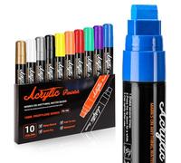 Jumbo 15mm Arcylic Markers, 10 Colors Paint Pen 15mm Thick Wide Tip Water Based Permanent Ink Paint Pens for Graffiti, Rock Painting, Glass, Stone, Wood, Sign, Canvas, Metal for Artists and Adults