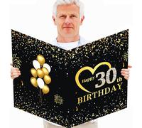 Jumbo 30th Birthday Card with Envelope, Giant Birthday Party Greeting Card, Extra Large Guest Book Message Greeting Cards,Big Birthday Gifts Card for Women Men,Happy Birthday Party Decorations