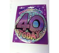 Jumbo 40th Birthday Badge - Pink & Silver Flowers