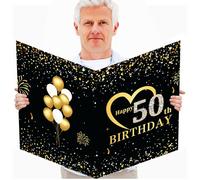 Jumbo 50th Birthday Card with Envelope, Giant Birthday Party Greeting Card, Extra Large Guest Book Message Greeting Cards,Big Birthday Gifts Card for Women Men,Happy Birthday Party Decorations