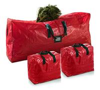 Jumbo 9FT Christmas Tree Storage Bag - 3 Piece Set Includes 2 Garland Storage Bags for Xmas Decorations - Durable Reinforced Carry Handles, Dual Zippered Storage Containers Waterproof Xmas Storage Bag
