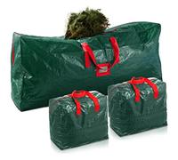 Jumbo 9FT Christmas Tree Storage Bag - 3 Piece Set Includes 2 Garland Storage Bags for Xmas Decorations - Durable Reinforced Carry Handles, Dual Zippered Storage Containers Waterproof Xmas Storage Bag