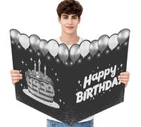 Jumbo Birthday Card, Black and Silver Birthday Decorations for Men Women, Large HAPPY BIRTHDAY Card with Envelope, Giant Bday Party Guest Book Signature, Oversize Greeting Cards for Bday Party