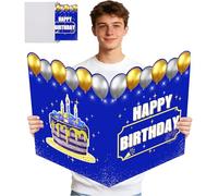 Jumbo Birthday Card for Boys Men, Blue and Gold Birthday Decorations, Large HAPPY BIRTHDAY Card with Envelope, Giant Bday Guest Book Signature Alternative, Blue Birthday Party Decoration for for Him