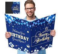 Jumbo Birthday Card With Envelope, Giant Guest Book Happy Birthday Greeting Card Gifts for Men Women, Extra Large Birthday Card Blue Gold Theme for Bday Decoration, Making Your Birthday Great Again
