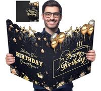 Jumbo Birthday Card With Envelope, Giant Guest Book Happy Birthday Greeting Card Gifts for Men Women, Extra Large Birthday Card Black Gold Theme for Bday Decoration, Making Your Birthday Great Again