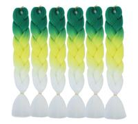jumbo braiding hair green ombre hair extensions for braiding 6pcs Rainbow Color kanekalon Synthetic Hair for Braiding Extensions Box Braids (Green yellow white)