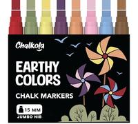 Jumbo Chalk Pens - 15mm Window Markers | Pack of 8 Classic Earth Color pens - Use on Cars, Chalkboard, Whiteboard, Blackboard, Glass, Bistro | Loved by Teachers, Artists, Businesses