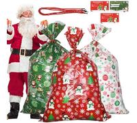 Jumbo Christmas Sacks 56 * 36'', 3 PCS Extra Large Christmas Giant Gift Bags, Xmas Huge Wrapping Sacks for Oversized Gifts Giant Gift Bag for Presents with Xmas Greeting Tags, Red Strings