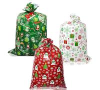 Jumbo Christmas Sacks Extra Large Santa Sack 36x56inch,3pcs Xmas Present Sack Red Green White Plastic Bag Oversized Big Toy Bag Bike Wrapping Bags Xmas Eve Sacks Giant Gift Bags for Christmas Presents