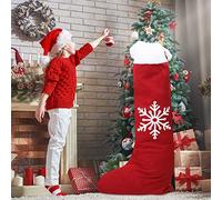 Jumbo Christmas Stocking 59 Inch Giant Christmas Stockings Red Velveteen Oversized Stocking with Soft Plush Cuff Snowflake Large Christmas Stocking Hanging Big Stockings for Christmas Kids Gift Bags